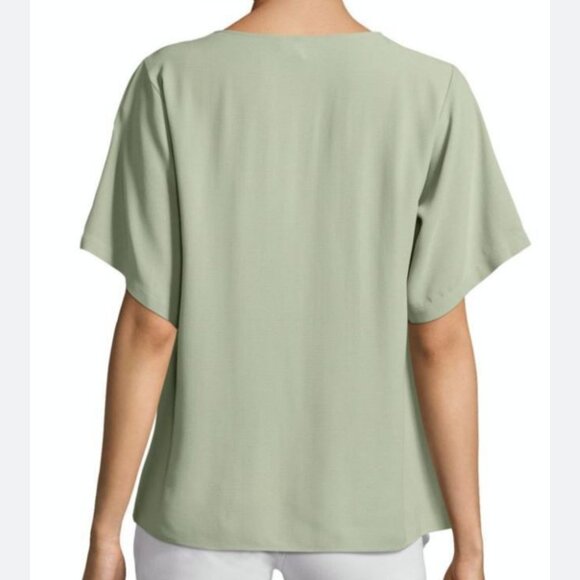 EUC Eileen Fisher Sea Green Short Sleeve Silk Georgette Crepe Tunic - X-Large - Picture 7 of 9
